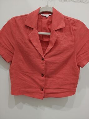Coral Short-Sleeve Button Front Top